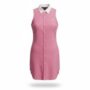 Ralph Lauren Sport Pink Stripe Sleeveless Button Dress with White Collar - NWT